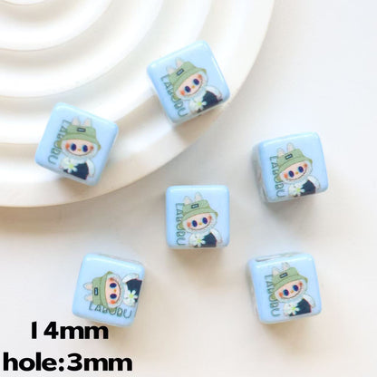 Printed Square Acrylic Beads 14mm Pastel Animal Faces Glossy 20pcs 9