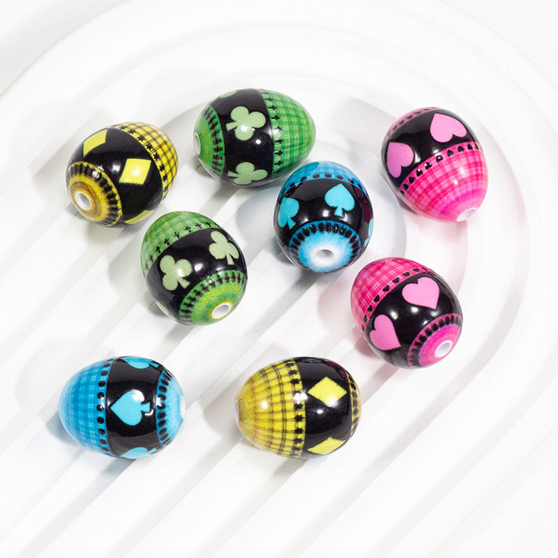 Easter Heart Egg Acrylic Beads 20mm Plaid Pattern 10pcs