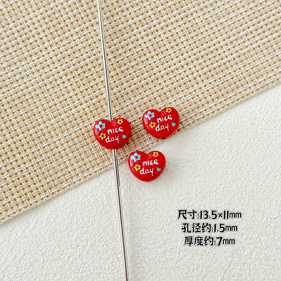 Double Sided Heart and Perfume Bottle Metal Beads 13/16mm Painted Alloy 10pcs 10