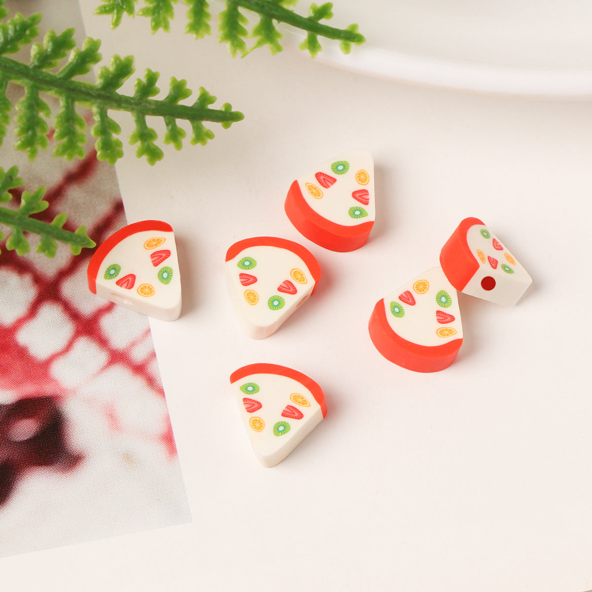 Fruit Cake Pattern Clay Beads 10mm Polymer Mixed Colors 100pcs 4