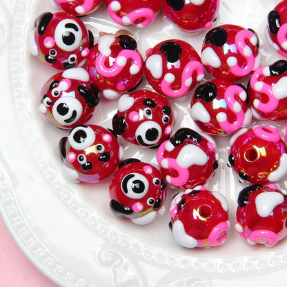 Painted Flower Acrylic Beads 16mm Round 14x18mm Square Purple Hand Painted 1pc 22