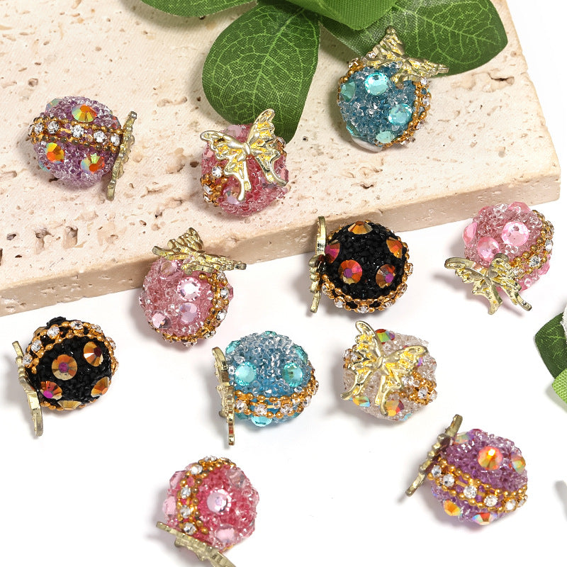 Butterfly Round Rhinestone Beads 18mm Multicolor Bubblegum 10pcs 4