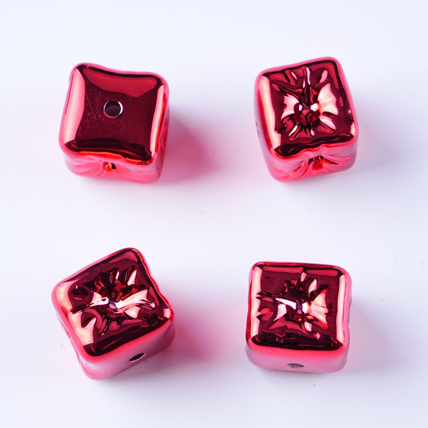 Metallic Balloon Concave Square Acrylic Beads 14mm Glossy 50pcs 9