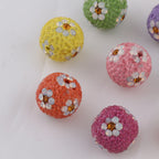 Rhinestone Round Clay Beads 16mm Tiny Daisy Pattern Multicolor 6pcs 3