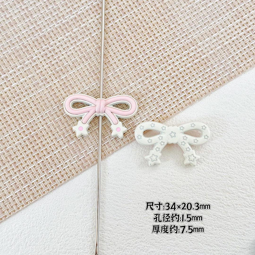 Bow and Star Metal Beads 34mm Painted Pastel Colors 5pcs 3
