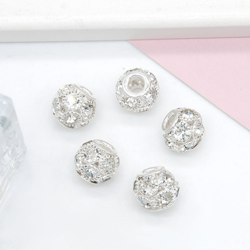Metal Rhinestone Hollow Spacer Beads 8mm 50pcs 10