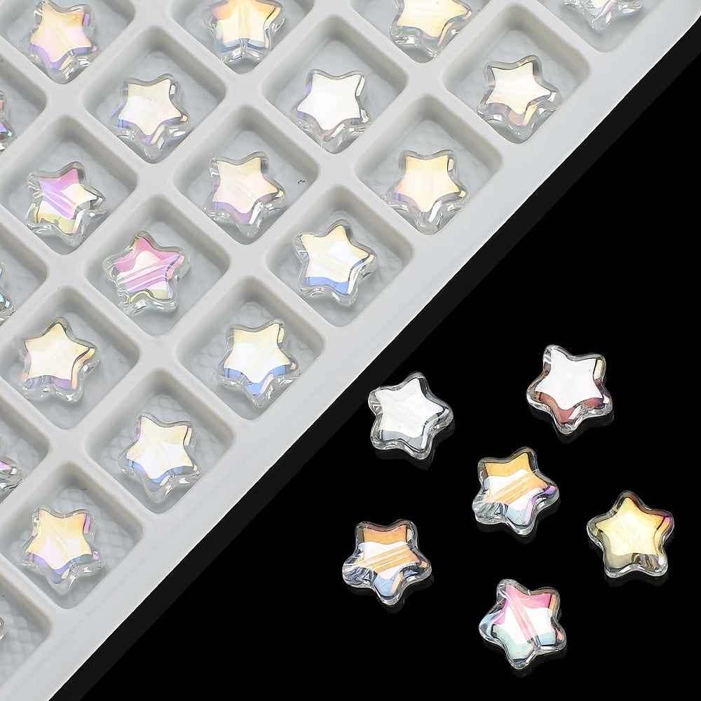 Plated Star Shaped Glass Beads 8mm Rainbow Electroplated 100pcs 6