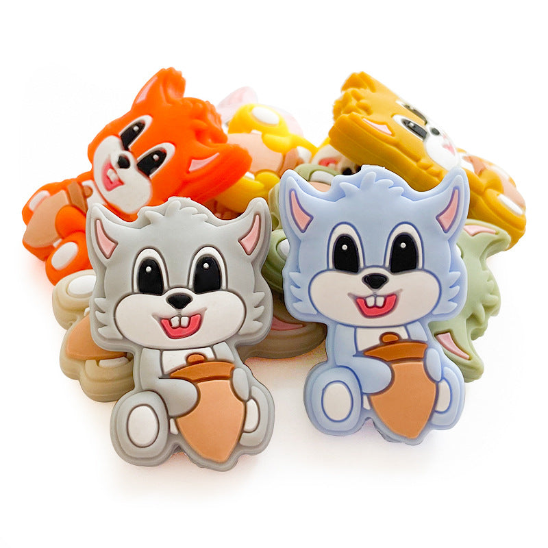 Silicone Focal Beads Squirrel Holding Acorn Pastel Colors 20pcs 3