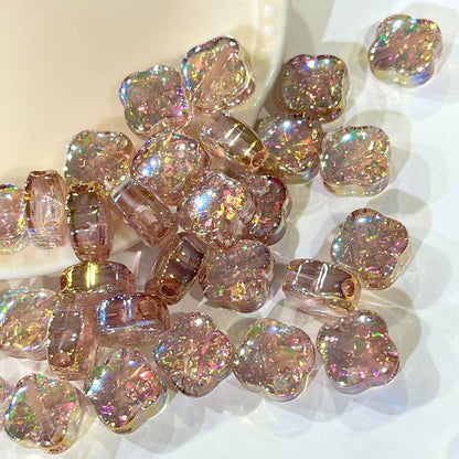 Shimmer Clover Resin Beads 12mm Iridescent Sparkle 10pcs 11