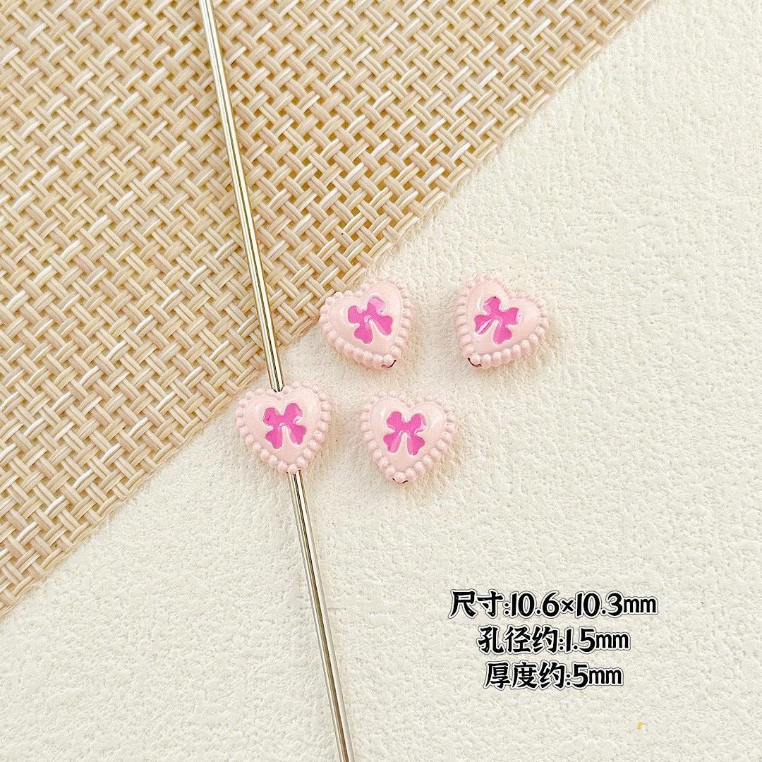 Bone and Heart Metal Beads 15mm and 10mm Baking Painted Alloy 10pcs 17