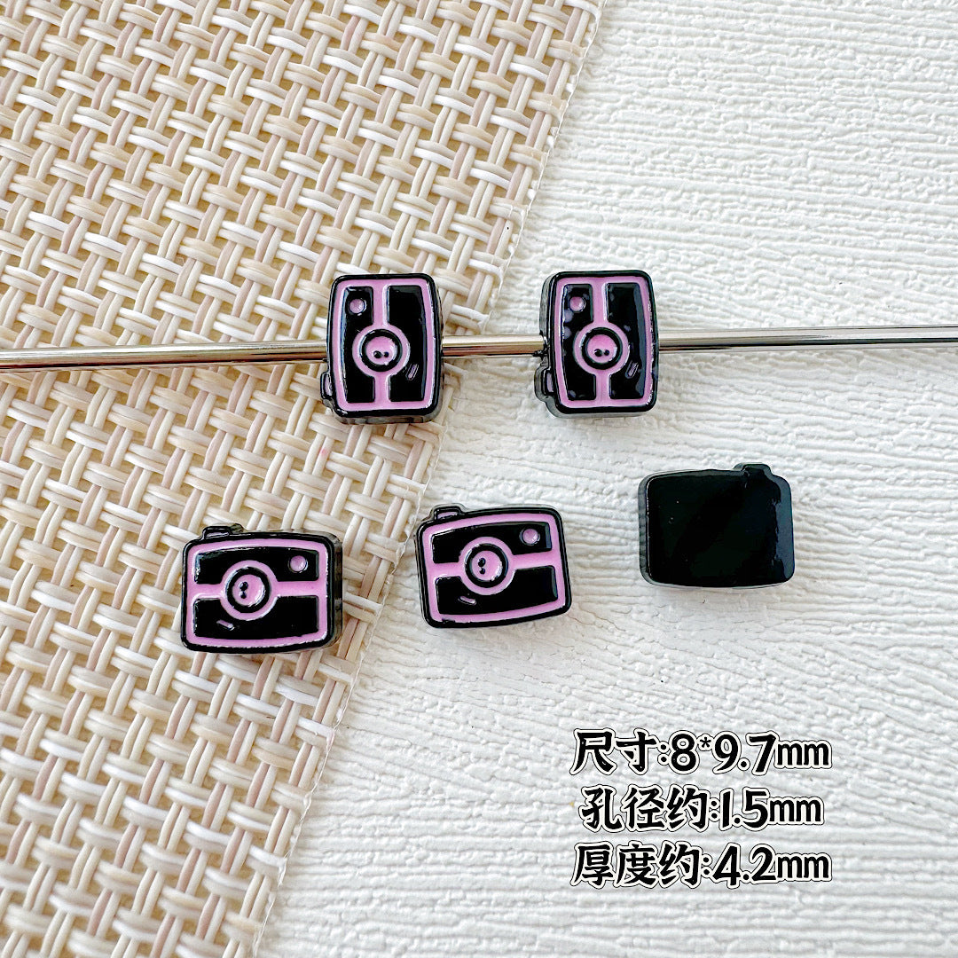 Camera Milk Carton Painted Metal Beads Glossy Enamel 20pcs 14