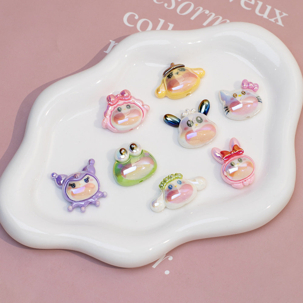 Plating Resin Character Beads Glossy Pastel Tones Big Mouth 10pcs 4
