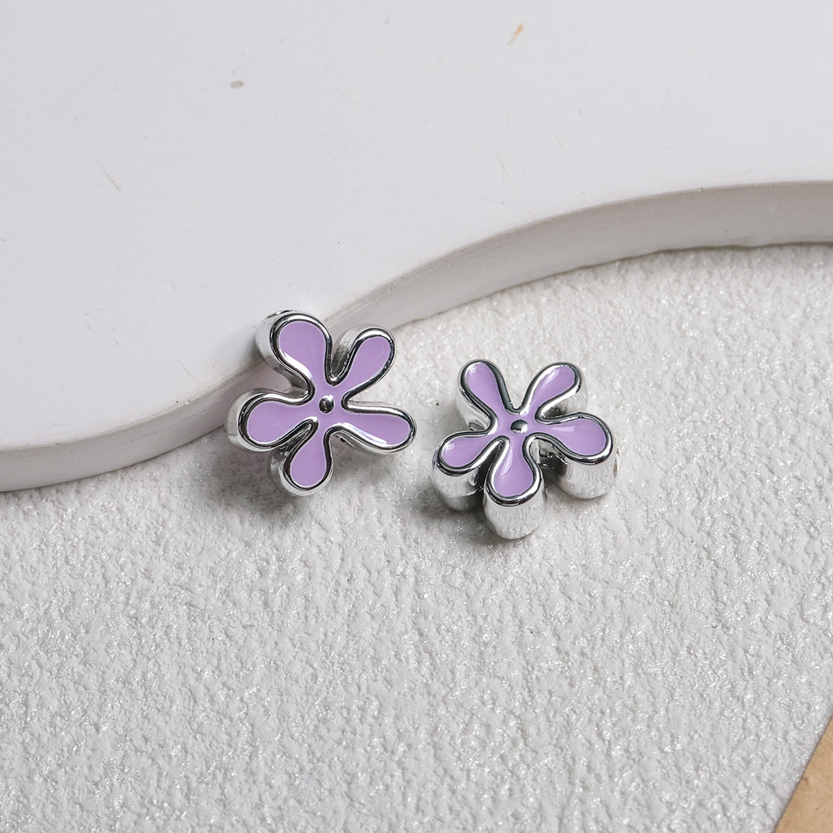 Irregular Flower Acrylic Beads 14mm Silver Enamel Mixed Colors 50pcs 14