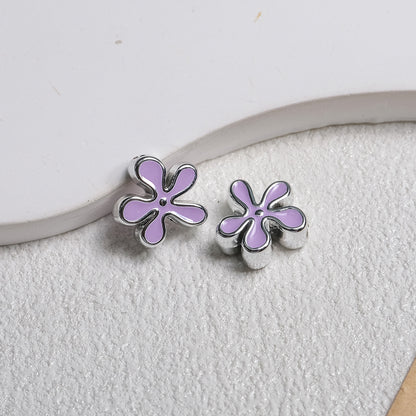 Irregular Flower Acrylic Beads 14mm Silver Enamel Mixed Colors 50pcs 14