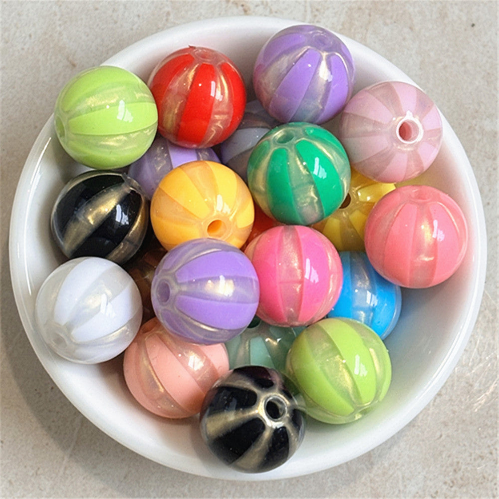Shimmer Striped Acrylic Beads 16mm Colorful Glossy 100pcs