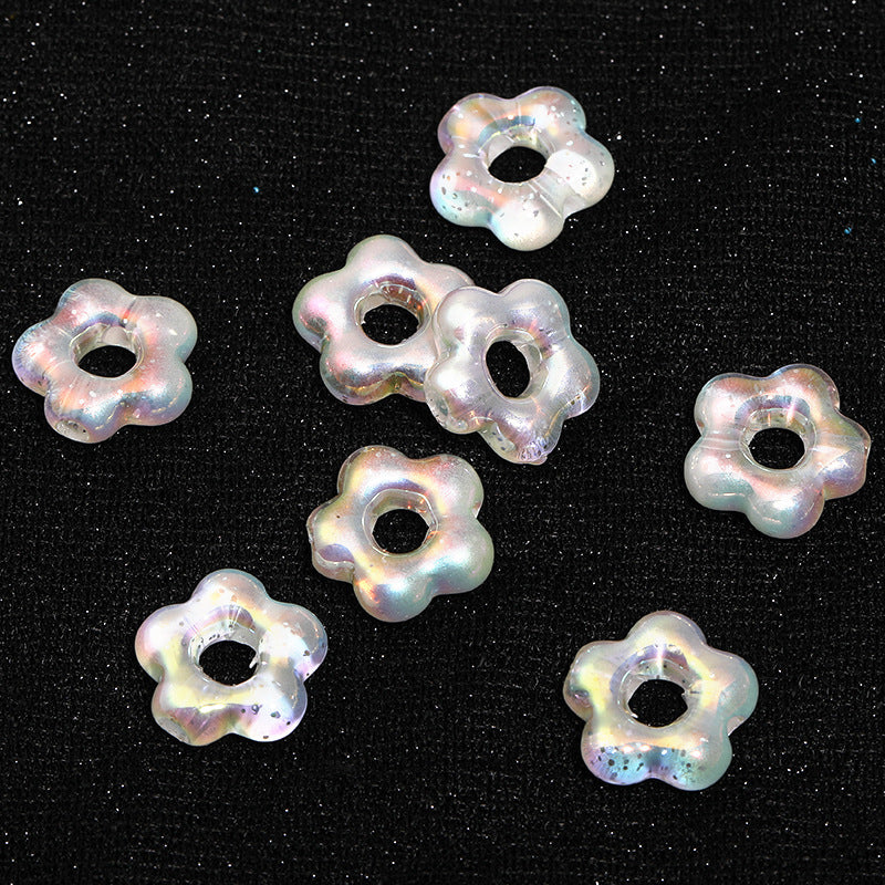 Plating Hollow Glitter Five Petal Flower Acrylic Beads 19mm 50pcs 11