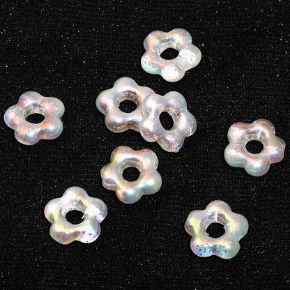 Plating Hollow Glitter Five Petal Flower Acrylic Beads 19mm 50pcs 11