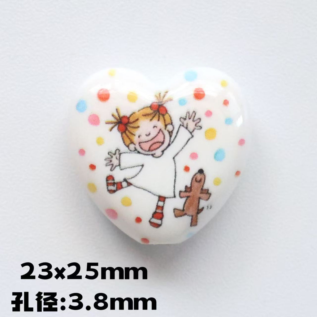 Cheerful Animal Printed Heart Acrylic Beads 25mm 20pcs 6