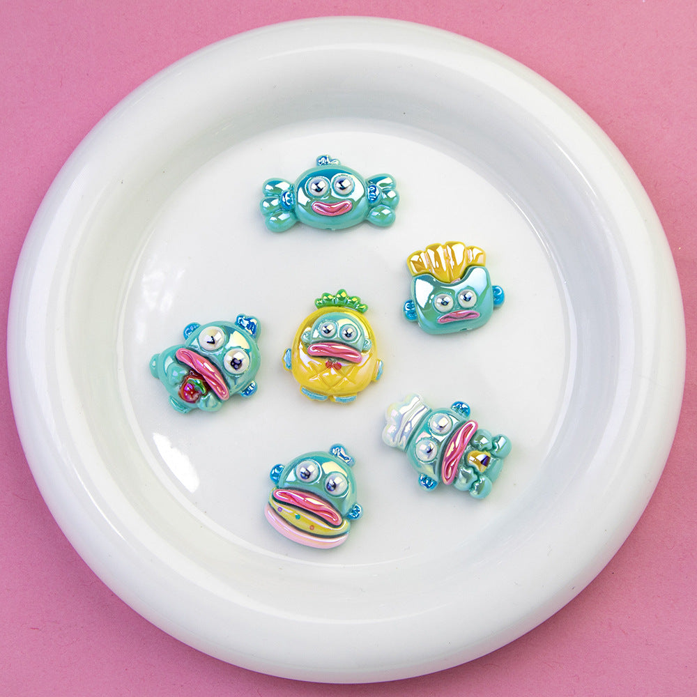 Plating Resin Beads Glossy Mixed Colors Quirky Faces 10pcs 3