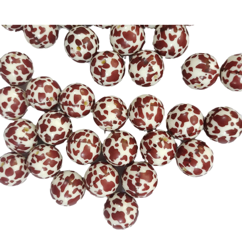 Coffee Colored Bubblegum Beads 20mm Cow Pattern Acrylic 10pcs 4