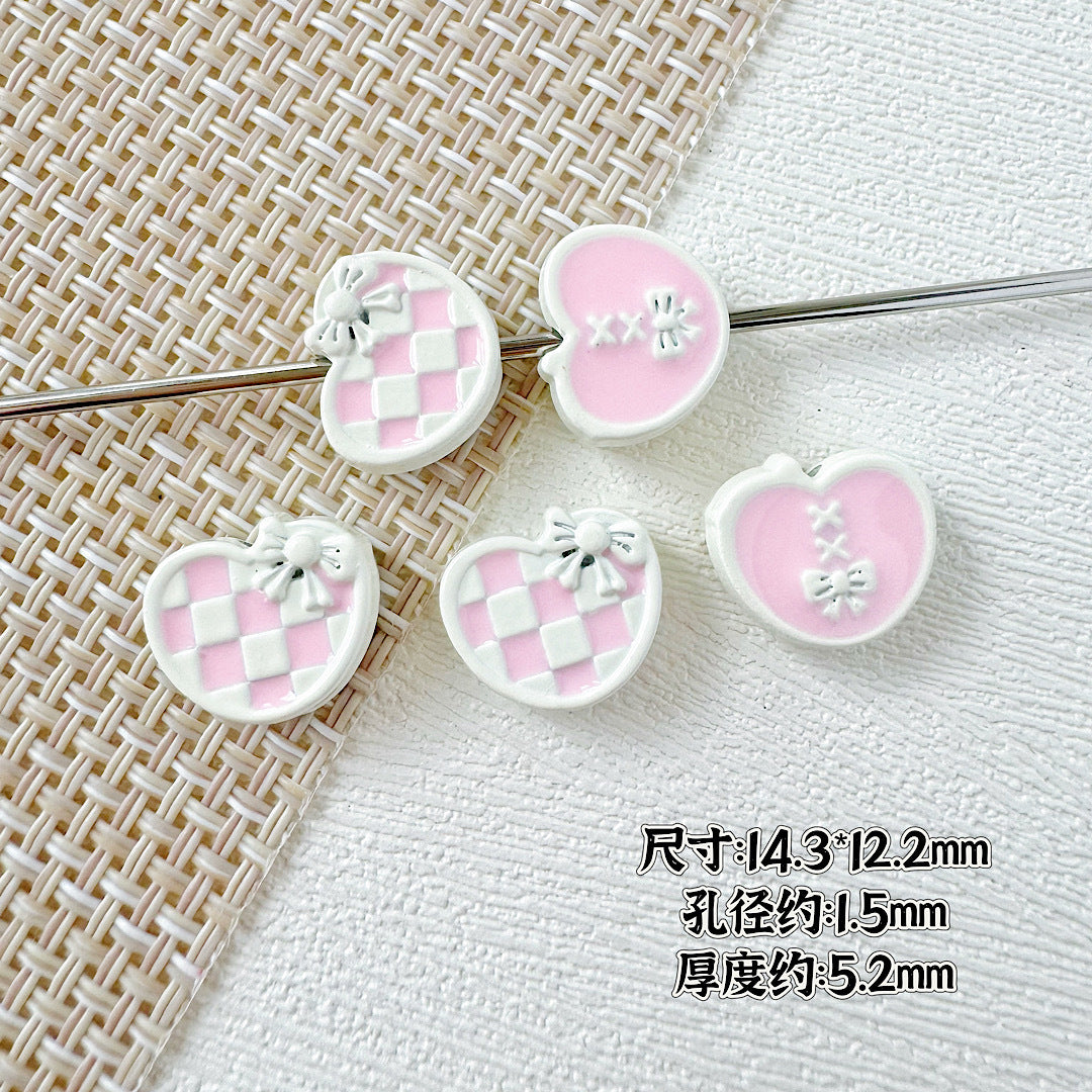 Star and Heart Metal Beads 13mm Baking Painted Houndstooth 10pcs 15