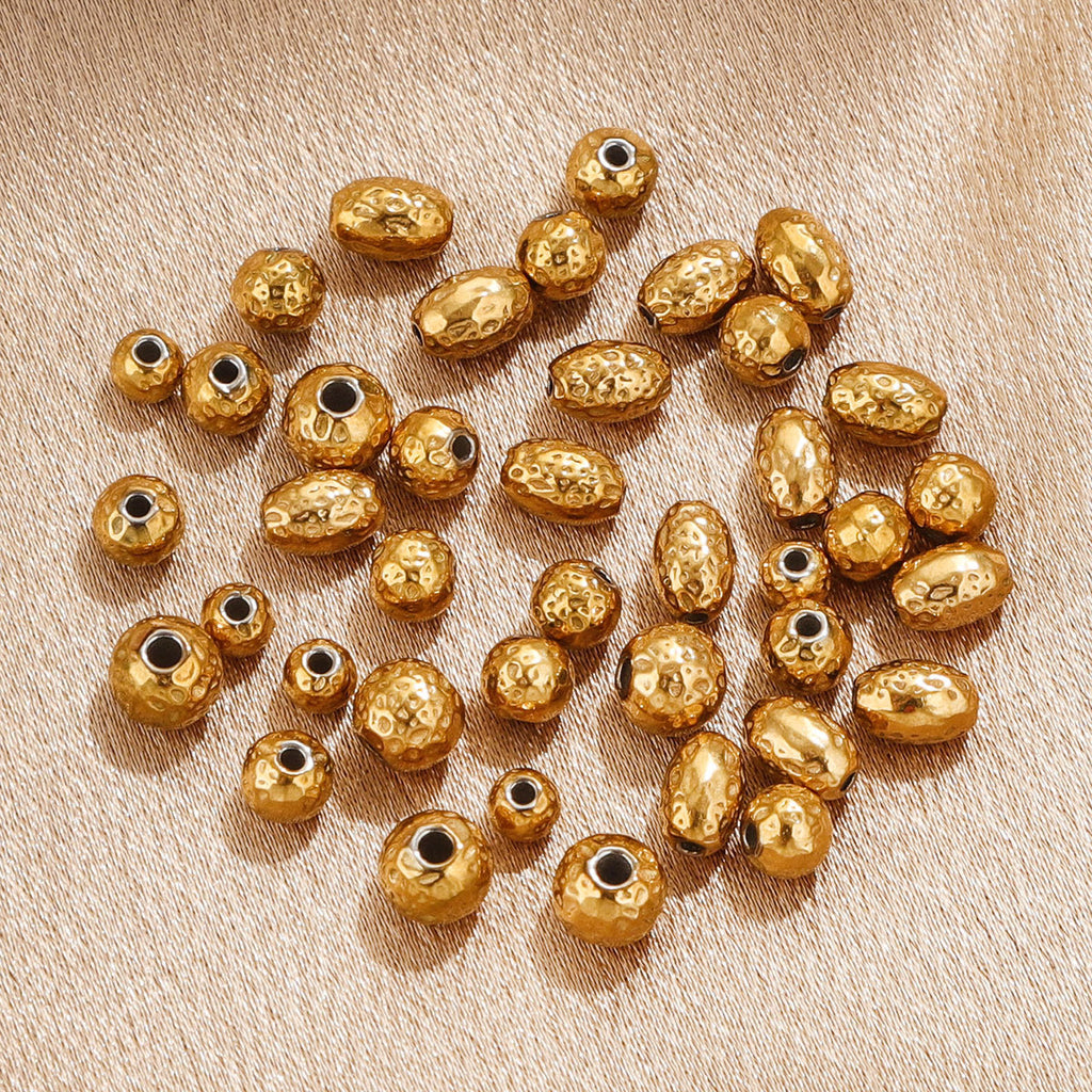 Stainless Steel Round Metal Beads Color Retaining Hammer Texture 20pcs 4