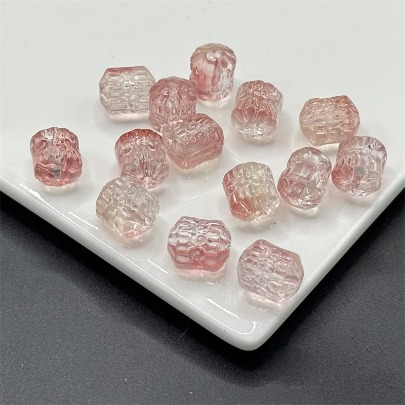 Electroplated Transparent Glass Beads 12mm Etched Rainbow Pattern 100pcs 4