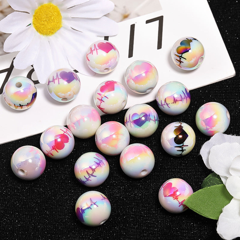 Plated Round Acrylic Beads 16mm UV Plating Valentine Heart Design 50pcs 4