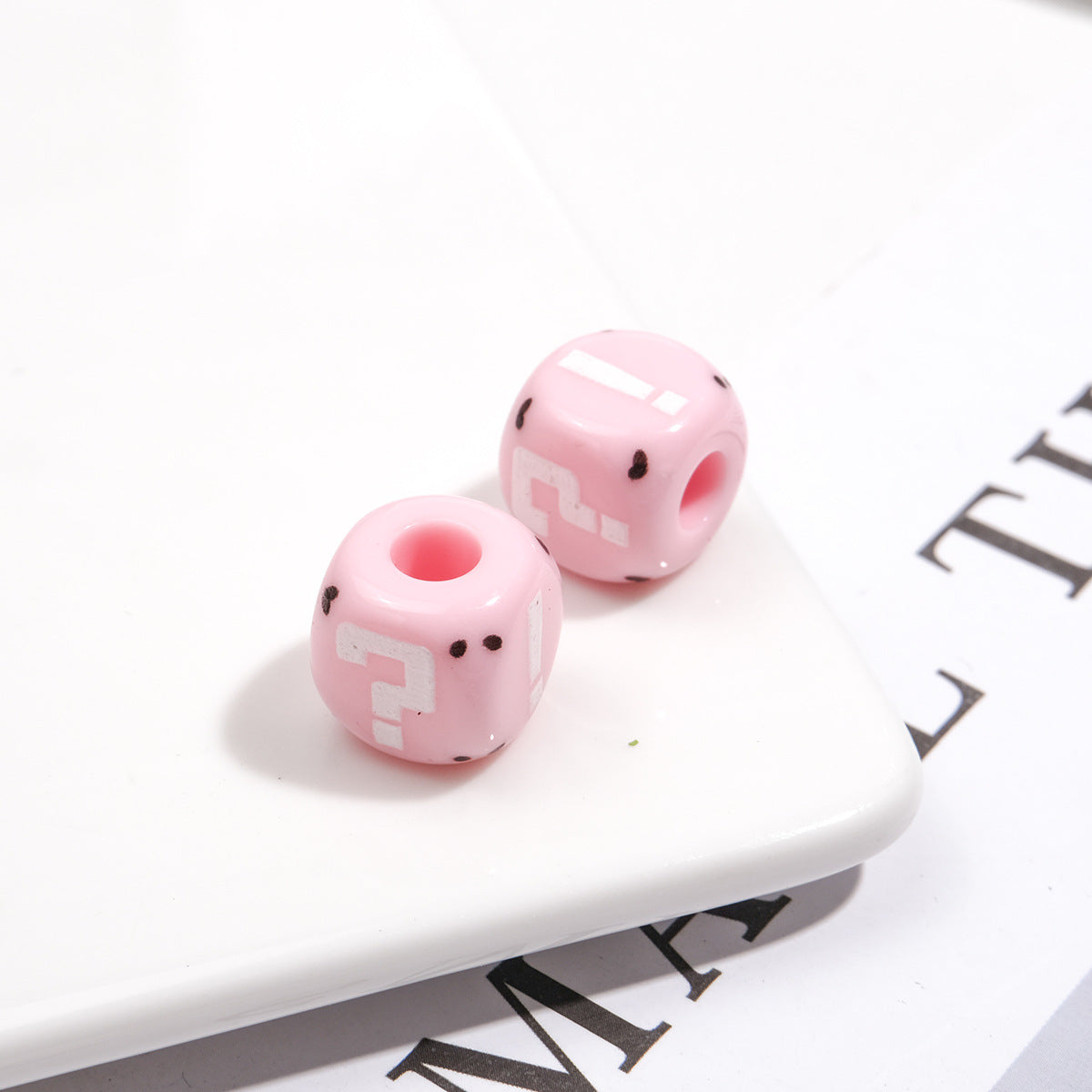 Painted Square Acrylic Beads 11mm Large Hole Question Mark 50pcs 12