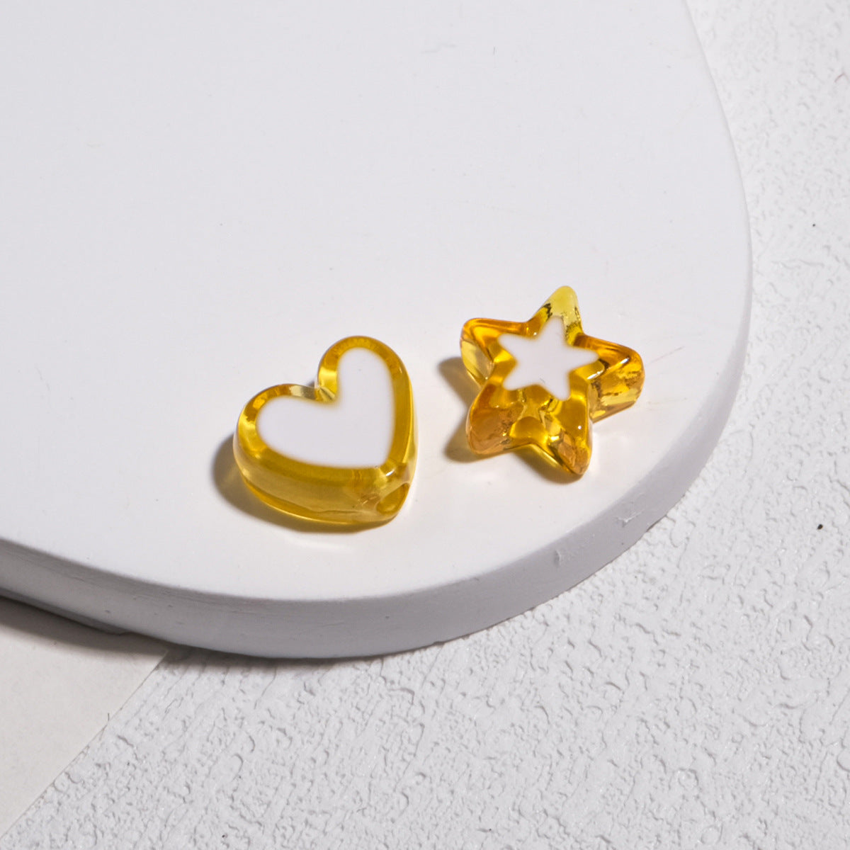 Double Sided Star & Heart Acrylic Beads 11mm Enamel Glossy 50pcs 13