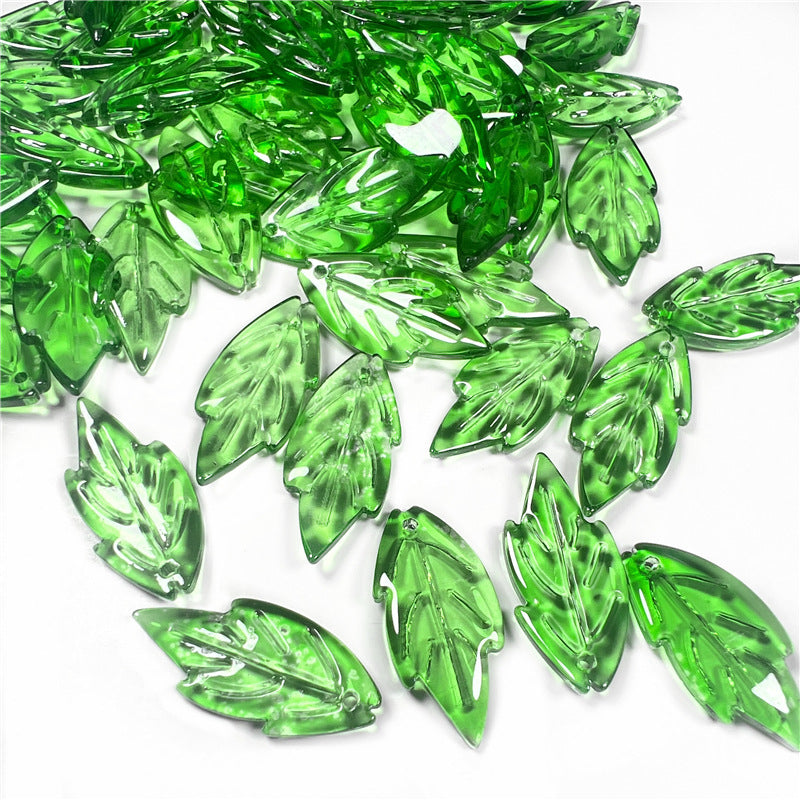 Czech Glass Beads Maple Leaves 26mm Green Shades 50pcs