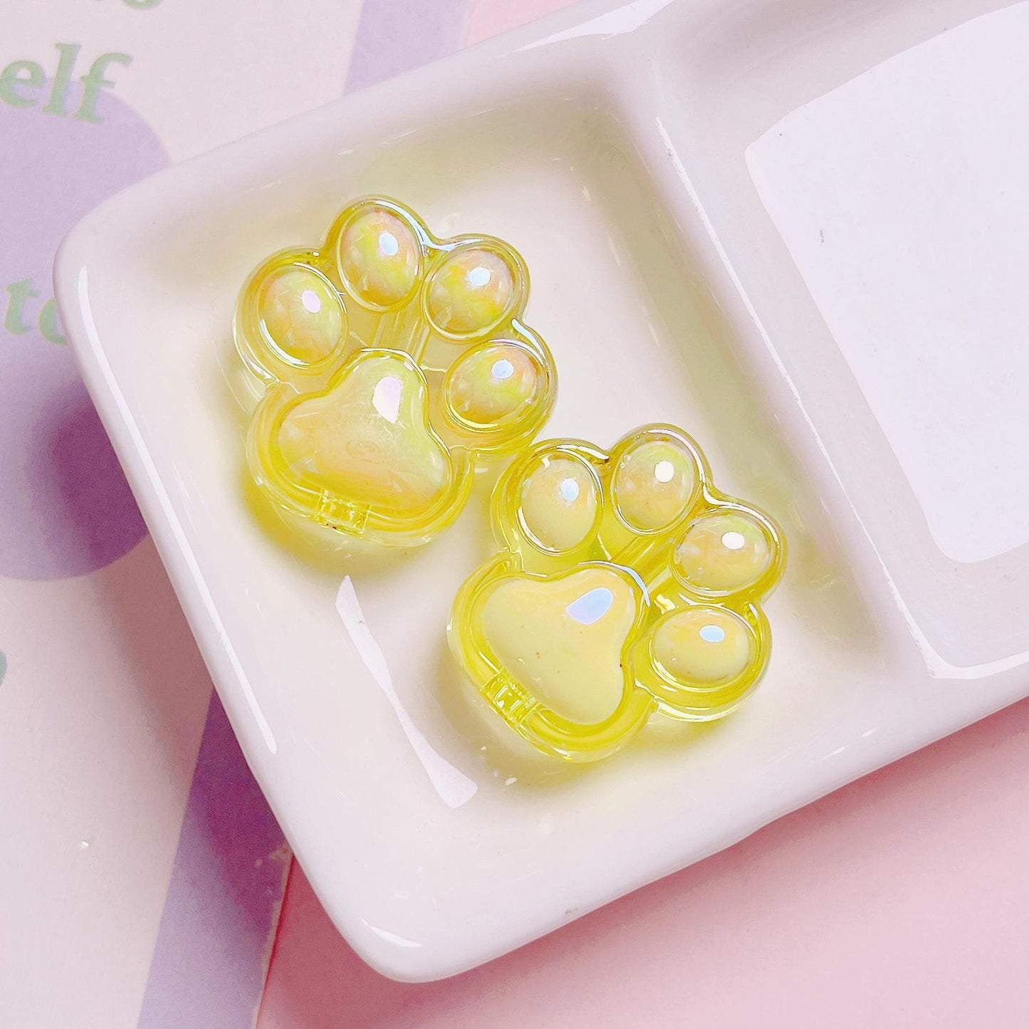 Transparent Cat Claw Acrylic Beads 26mm UV Plating 5pcs 8