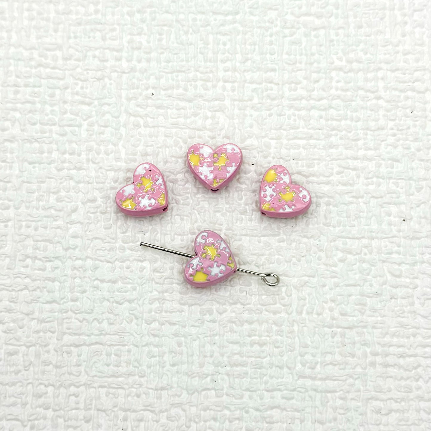 Heart Metal Beads 12mm Baking Painted Puzzle Pattern Enamel 10pcs 13