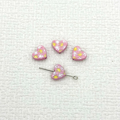 Heart Metal Beads 12mm Baking Painted Puzzle Pattern Enamel 10pcs 13