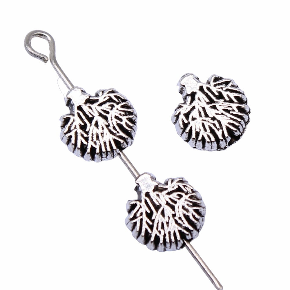 3D Life Tree Metal Beads 8mm Vintage Antique Silver Tone 60pcs 3