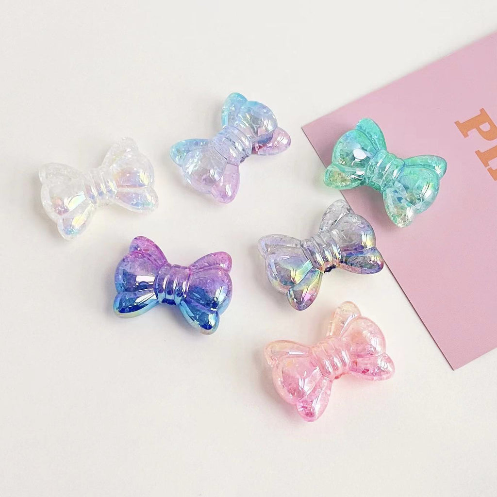 UV Plating Gradient Crackle Bow Acrylic Beads 32mm 50pcs