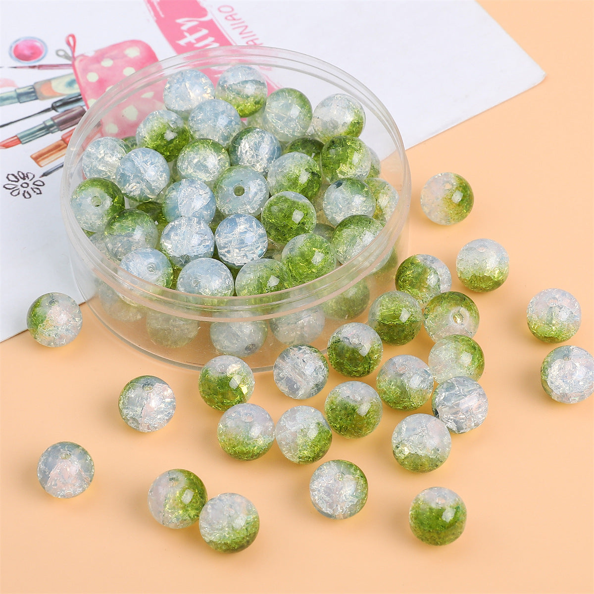 Crackle Round Glass Beads 8mm Multicolor Mixed 30pcs 16