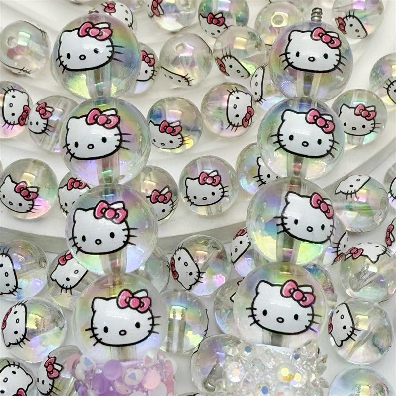 Printed Round Acrylic Beads 16mm Adorable HK Design 50pcs 2