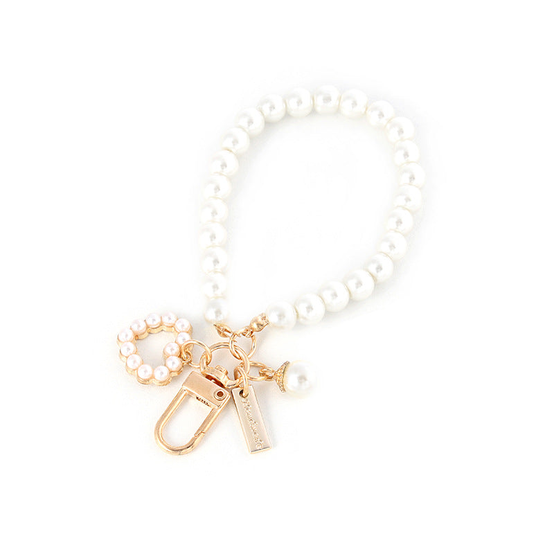 Pearl Beaded Love Bracelet Keychain Metal Gold Tone Elegant 5