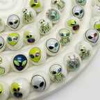Plating Round Acrylic Beads 16mm Alien Design Mixed Colors 50pcs 2