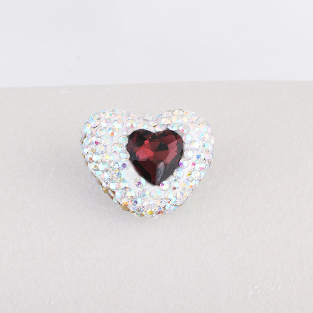 Rhinestone Heart Clay Beads 24mm White Sparkling Center 6pcs 12