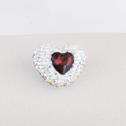 Rhinestone Heart Clay Beads 24mm White Sparkling Center 6pcs 12