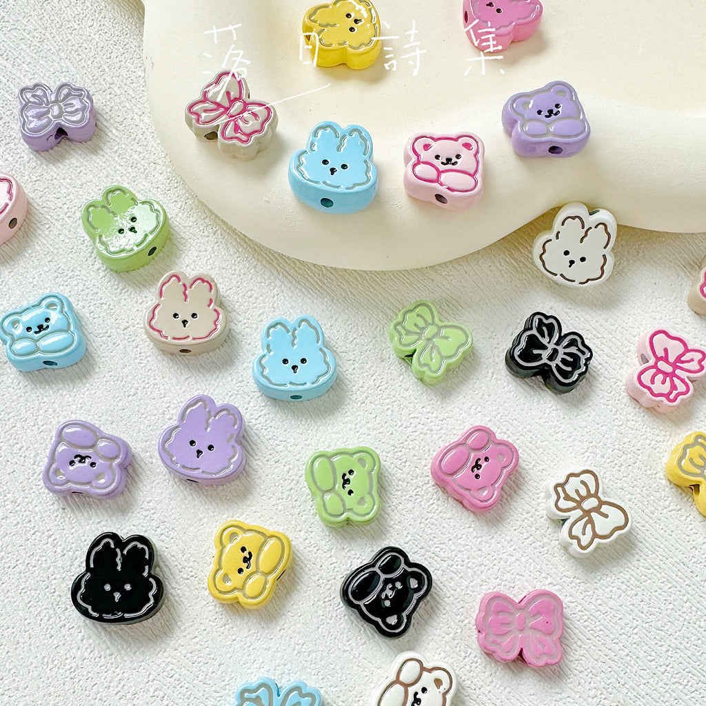 Rabbit and Bear Painted Metal Beads Glossy Finish Bulk 10pcs 4