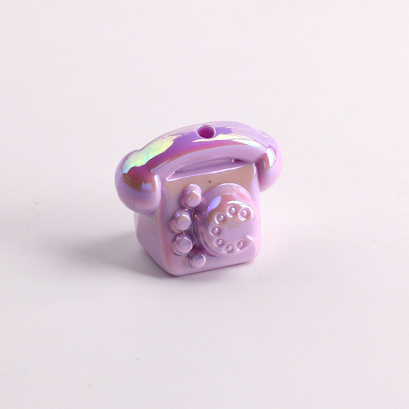 UV Plating Vintage 3D Landline Telephone Acrylic Beads 30mm 50pcs 7