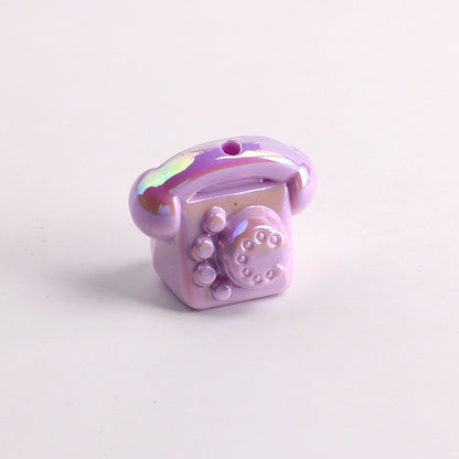 UV Plating Vintage 3D Landline Telephone Acrylic Beads 30mm 50pcs 7