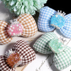 Plaid Bow Fabric Beads Wholesale, Gingham Crown Pearl Center, 35mm