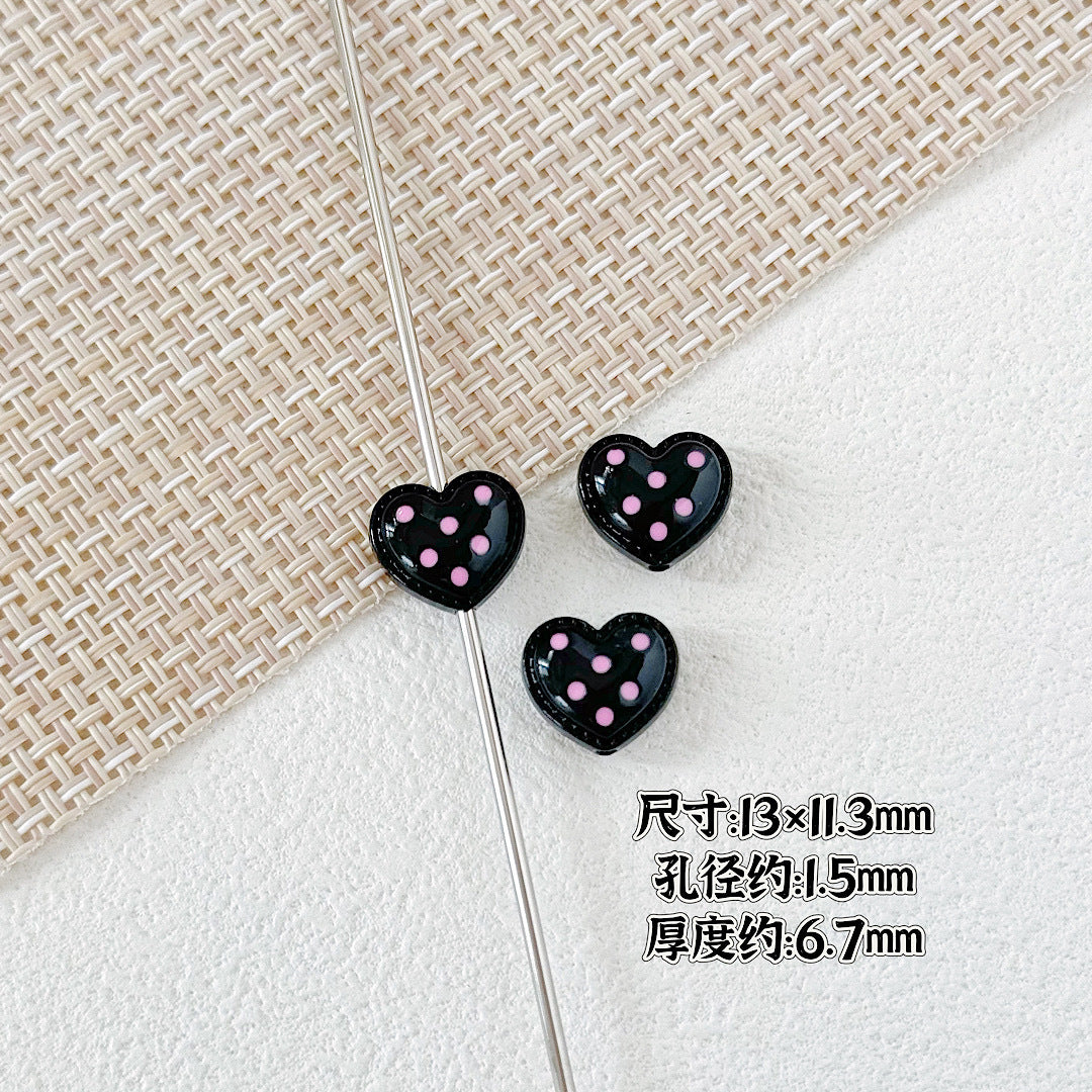 Heart and Rabbit Metal Beads Polka Dot Painted Alloy 10pcs 11