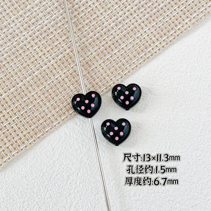 Heart and Rabbit Metal Beads Polka Dot Painted Alloy 10pcs 11