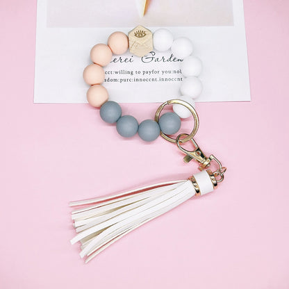 Silicone Beads Bracelet Keychain Soft Tassel Colorful Charm 23