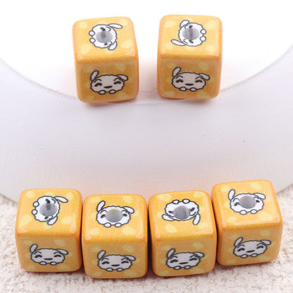 Painted Square Acrylic Beads 13mm Crayon Shin-Chan Printed 50pcs 7